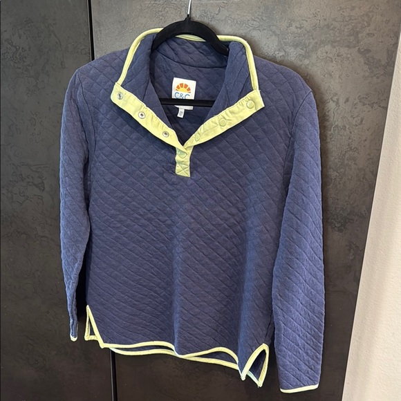 C&C California Blue Quilted Sweatshirt with Yellow Trim - Picture 1 of 5